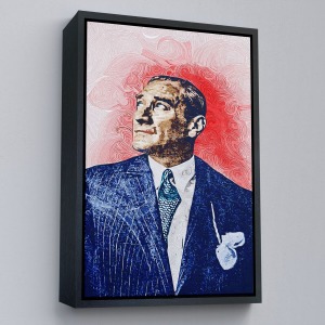 Çerçeveli Mustafa Kemal Atatürk'Ün Yağlıboya Görünümlü Portre Çizimi Dekoratif Kanvas Tablo-81