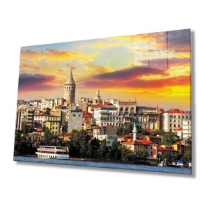 Idealizbiz Istanbul Galata Kulesi Manzara 4mm Dayanıklı Cam Tablo Temperli Cam