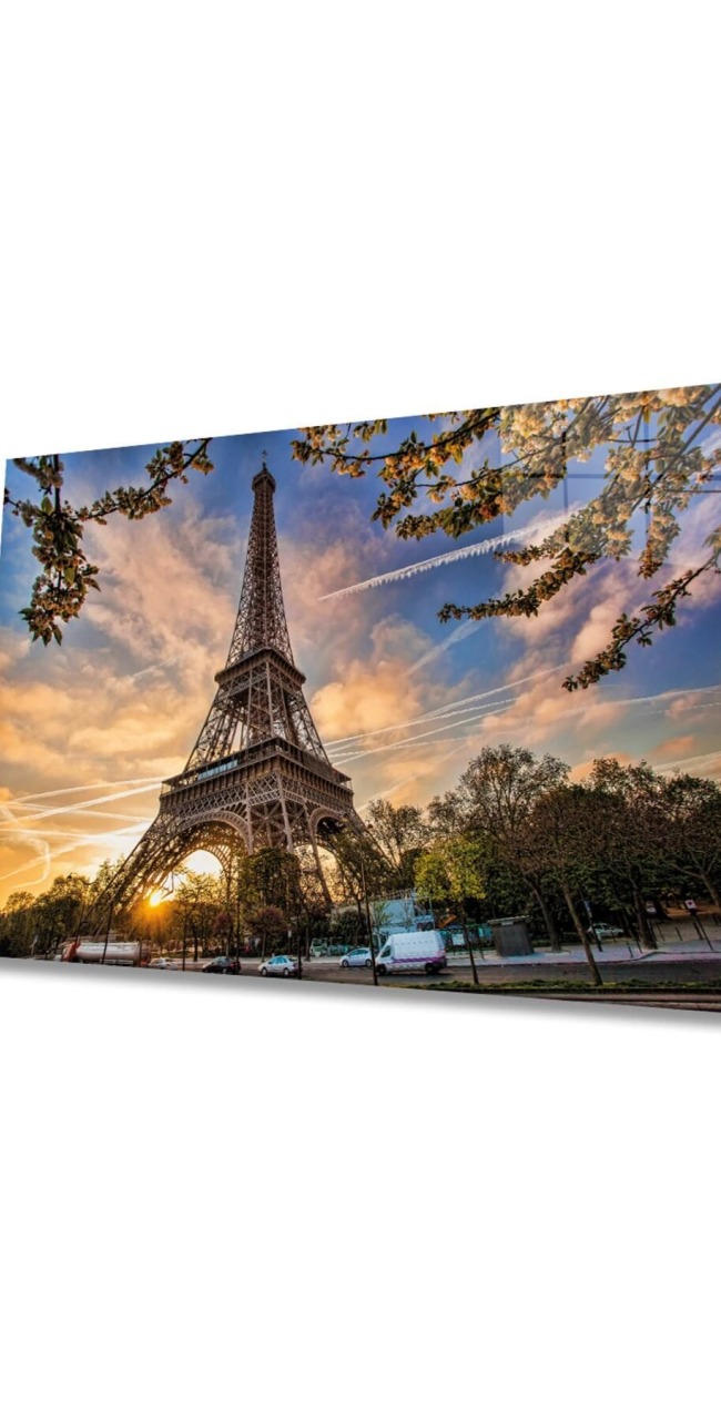 Fransa Paris Eyfel Kulesi Cam Tablo, Ev ve Ofis Duvar Dekoru, Hediyelik Büyük Temperli Cam Tablo