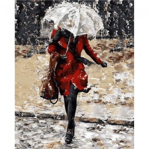  Beyaz Şemsiye Sayılarla Boyama Seti Kasnaklı  40 x 50