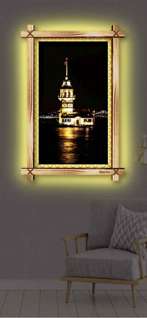 ZAİF KIZ KULESİ RUSTİK LEDLİ TABLO