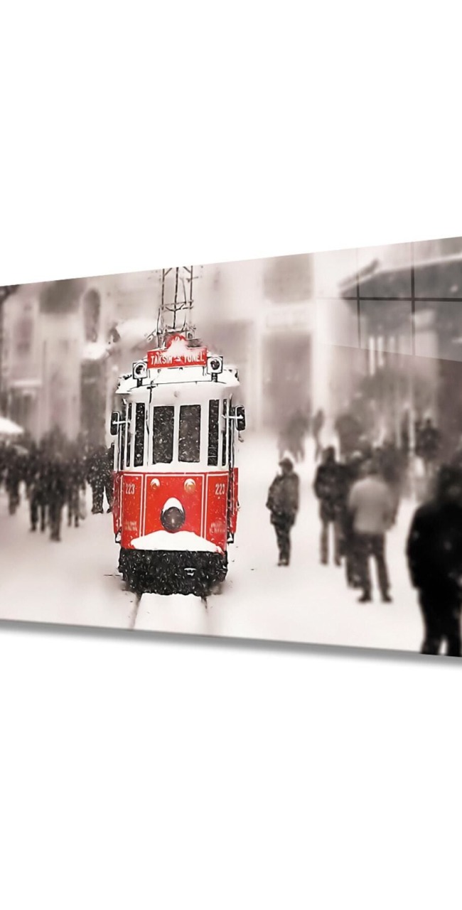 İstanbul Taksim Tramvayı 4mm Dayanıklı Cam Tablo Temperli Cam