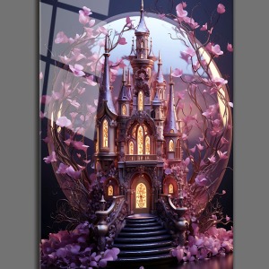 Romantik Köşk Temalı Cam Tablo- Köşk Anime Dekoratif Duvar Tablosu-4mm Kırılmaz Cam Tablo-Ev Dekor