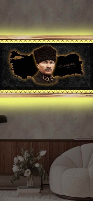 YEŞİL TONLU ATATÜRK RUSTİK LEDLİ TABLO