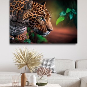 Jaguar Cam Tablo, Aslan Kaplan Ev Ofis Duvar Dekoru, Hediyelik Büyük Cam Tablo
