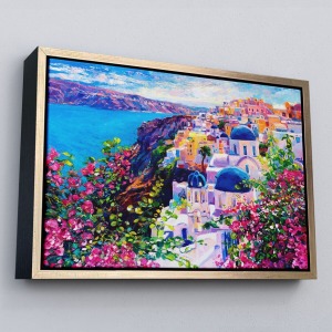 Çerçeveli Santorini Yunanistan Güzel Bir Kızın Kavramsal Soyut Resmi-3754