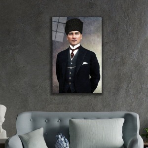 Mustafa Kemal Atatürk Portresi Cam Tablo, Darbelere Dayanıklı Kırılmaz Temperli