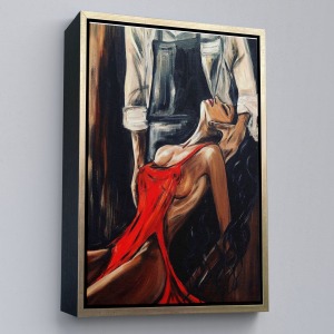Çerçeveli Kırmızı Kıyafetli Sexi Kadın Dekoratif Duvar Tablosu-6106