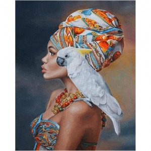  Afrikalı Güzel 12 Sayılarla Boyama Seti Kasnaklı  40 x 50