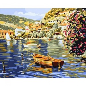  Sahil Kasabası ve Kayıklar 1  Sayılarla Boyama Seti  Kasnaklı  40 x 50