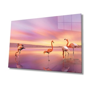 Flamingo Hayvan Cam Tablo 4mm Dayanıklı Temperli Cam