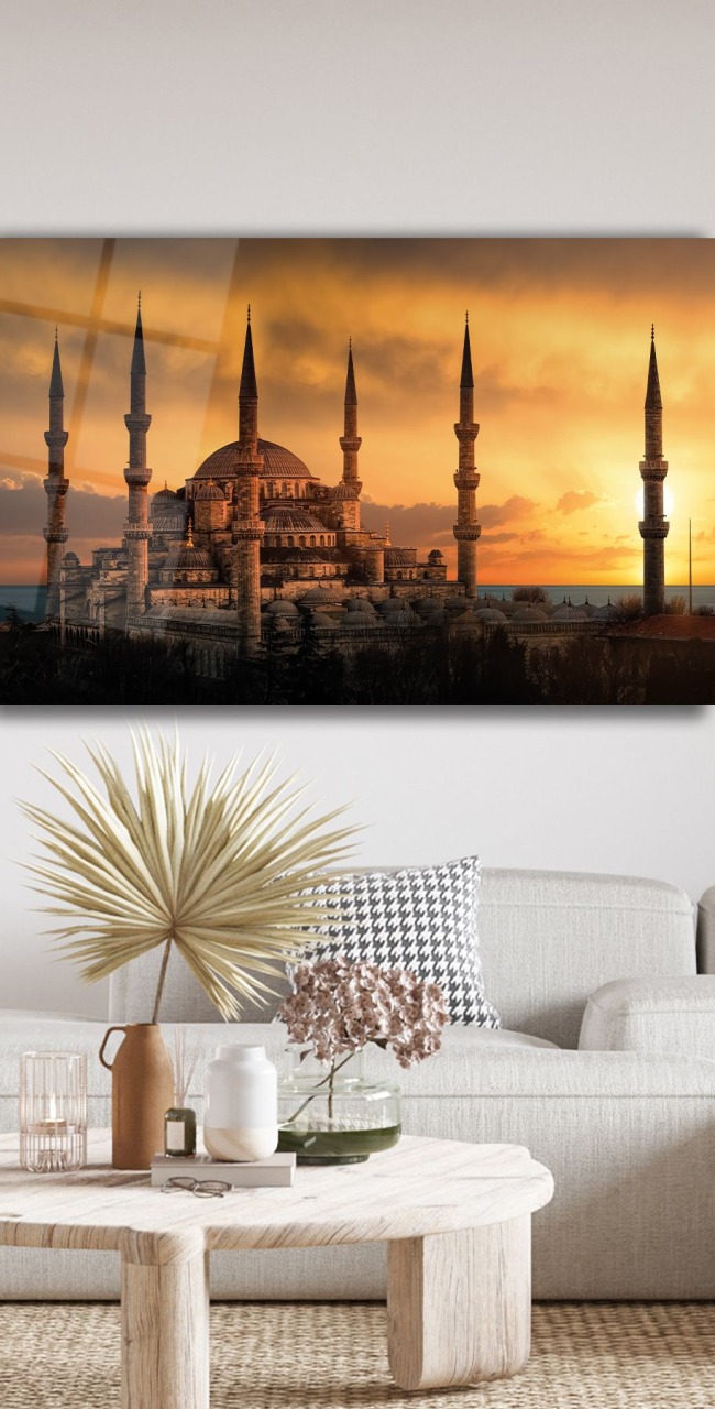 İstanbul Sultan Ahmet Camii Cam Tablo Ev Ofis Salon Duvar Dekoru Hediyelik Büyük Tablo Dekorasyon