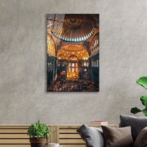 Ayasofya Camii Motif Dini İslami Cam Tablo, Darbelere Dayanıklı Kırılmaz Temperli