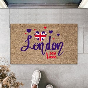 Dijital Baskı Kahverengi London My Love Paspas Ps1065