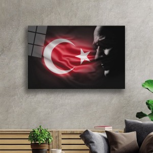 Mustafa Kemal Atatürk Türk Bayrağı Cam Tablo, Darbelere Dayanıklı Kırılmaz Temperli