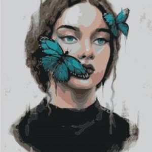  Kadın Kelebek Sayılarla Boyama Seti  Kasnaklı  40 x 50