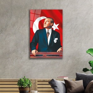 Mustafa Kemal Atatürk Türk Bayrağı Cam Tablo, Darbelere Dayanıklı Kırılmaz Temperli