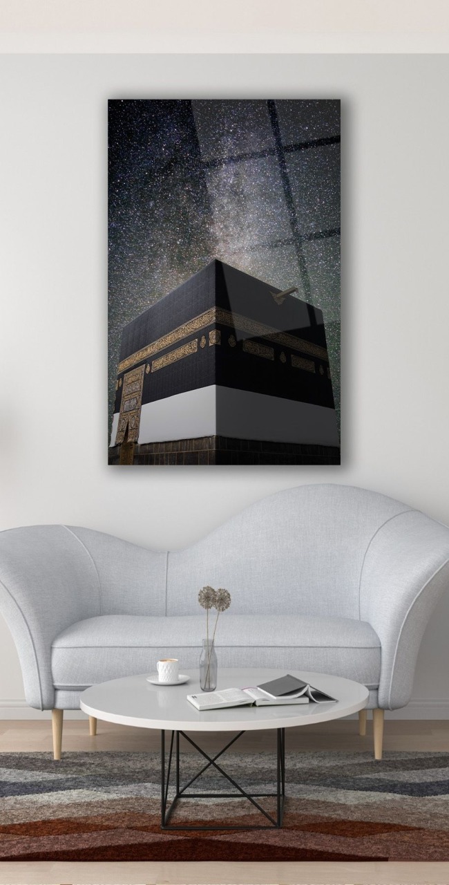 Kabe Kutsal Topraklar İslami Dikey Cam Tablo Dini Modern Ev Ofis Salon Hediyelik Büyük Tablo