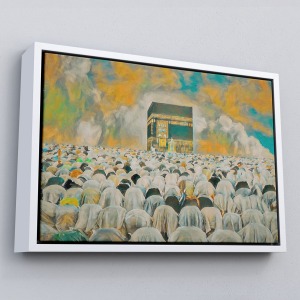 Çerçeveli Mekke Kabe'De Kılınan Namazın Muhteşem Görüntüsü Kanvas Tablo-5052