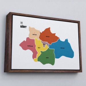 Çerçeveli Siirt İli Ve İlçeler Haritası Dekoratif Kanvas Tablo-1449