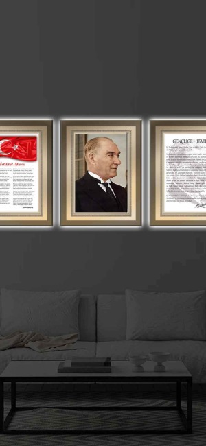 İSTİKLAL MARŞI ATATÜRK GENÇLİĞE HİTABE 3LÜ LED IŞIKLI KANVAS TABLO