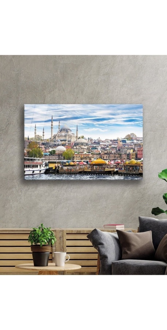 İstanbul Camii Manzaralı 4mm Dayanıklı Cam Tablo Temperli Cam 110 x 70