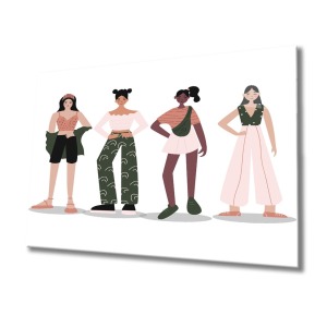 İllüstrasyon Karikatür Kızlar Cam Tablo, Ev ve Ofis Duvar Dekoru, Hediyelik Büyük Temperli Cam Tablo