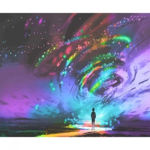  Kuzey Işıkları ve Çocuk Sayılarla Boyama Seti Kasnaklı  40 x 50