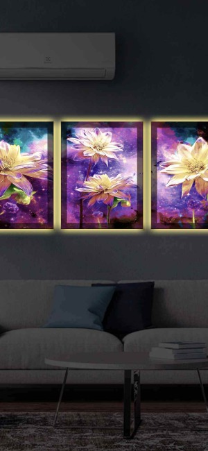 SOYUT MODERN ÇİÇEKLER 3LÜ LED IŞIKLI KANVAS TABLO