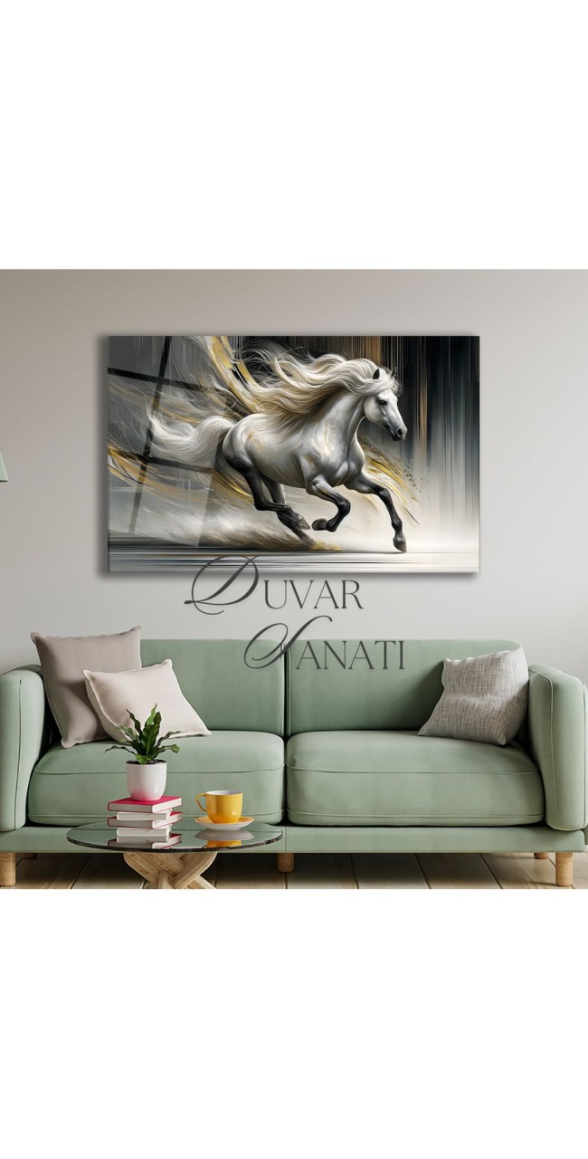 Soyut Vahşi At Yatay Cam Tablo, Modern Ev Ofis Salon Duvar Dekoru, Hediyelik Büyük Tablo Dekor