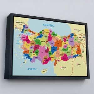 Çerçeveli Türkiye Haritası Kanvas Tablo Sınır Komşulu Eğitici Dekoratif Tablo-3092
