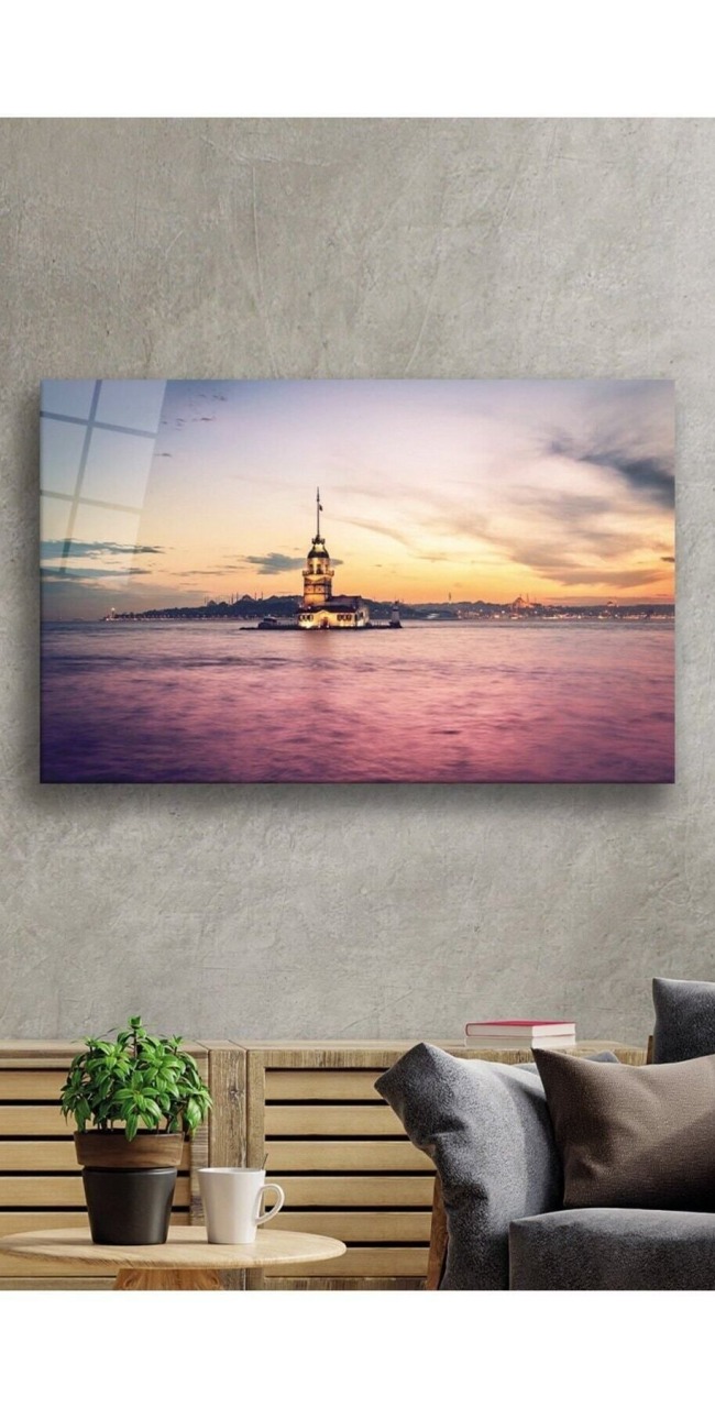 İstanbul Kız Kulesi Manzaralı 4mm Dayanıklı Cam Tablo Temperli Cam