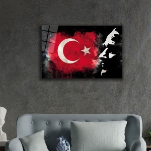 Mustafa Kemal Atatürk Türk Bayrağı Cam Tablo, Darbelere Dayanıklı Kırılmaz Temperli