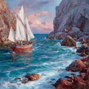  Yelkenli Kıyıda Sayılarla Boyama Seti  Kasnaklı  40 x 50