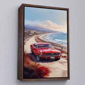 Çerçeveli Sahil Kenarındaki Kırmızı Mustang Tablo-7770
