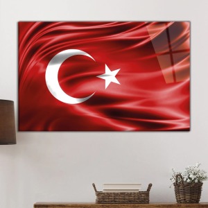 Dalgalanan Kırmızı Türk Bayrağı Cam Tablo, Darbelere Dayanıklı Kırılmaz Temperli