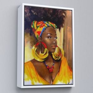 Çerçeveli Afro Amerikalı Güzel Kadın Duvar Tablosu-6371