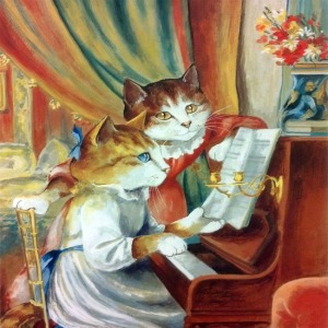  Piyano Aşıkları Kedilar Kasnaklı  40 x 50