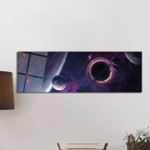 Uzay ve Gezegenler Astronot Manzarası Panorama Cam Tablo, Darbelere Dayanıklı Kırılmaz Temperli