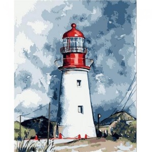  Deniz Feneri ve Bulutlar Sayılarla Boyama Seti  Kasnaklı  40 x 50