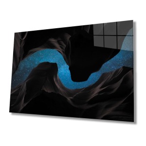 Siyah Mavi Geometrik Cam Tablo, Ev Ve Ofis Duvar Dekoru Hediyelik Büyük Tablo Dayanıklı Cam