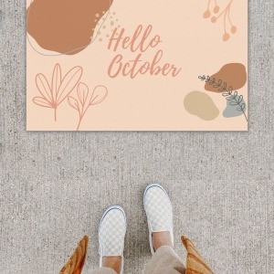 Dijital Baskı Dekoratif Hello October Pudra Kapı Önü Paspası