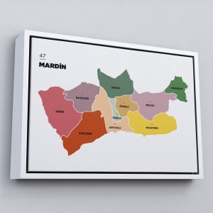Çerçeveli Mardin İli Ve İlçeler Haritası Dekoratif Kanvas Tablo-1416