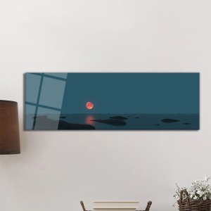 Kızıl Ay ve Durgun Sular Panorama Cam Tablo, Darbelere Dayanıklı Kırılmaz Temperli