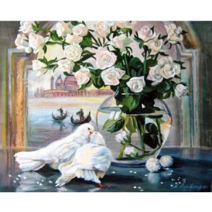  Güvercin Ve Çiçek Sayılarla Boyama Seti Kasnaklı  40 x 50