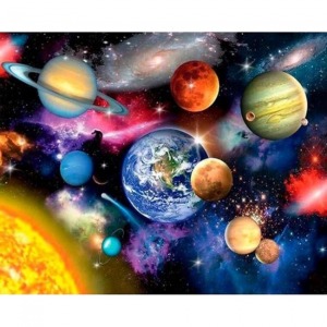  Uzay ve Gezegenler Sayılarla Boyama Seti Kasnaklı  40 x 50