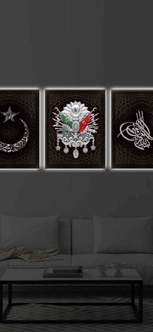 HİLAL TUĞRA BESMELE 3LÜ LED IŞIKLI KANVAS TABLO