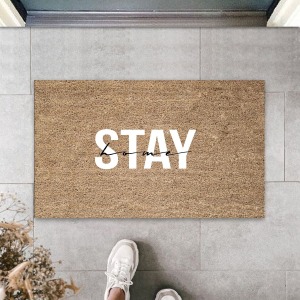 Dış ve İç Mekan Bej Kapı Önü Paspası Stay Home Desen Paspas