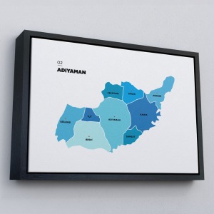 Çerçeveli Adıyaman İli Ve İlçeler Haritası Dekoratif Kanvas Tablo-1249