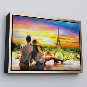 Çerçeveli Paris Eyfel Kulesini Seyreden Romantik Çift Kanvas Tablo-3627